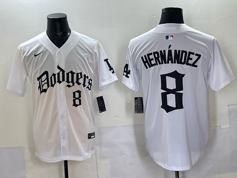 Men Los Angeles Dodgers 8 Hernandez white Nike 2025 MLB jersey 005